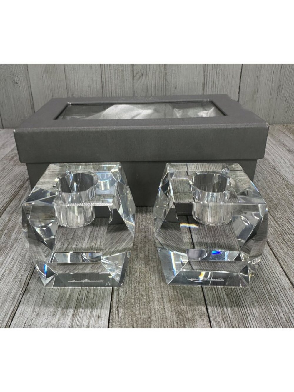 Vtg Rosenthal Regency Crystal Glass Votive Candle Holders W/ Box Set of 2